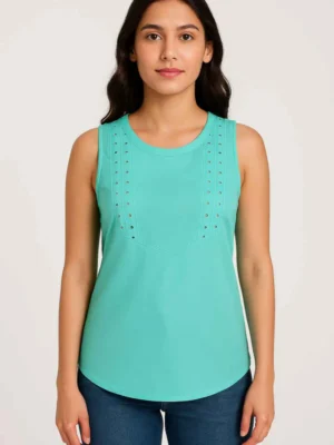 Ladies Sleeveless Green Top